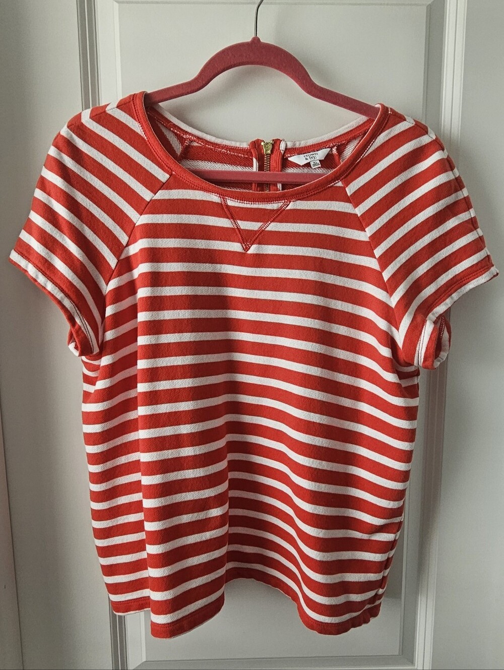 Women’s Red and White Striped Short Sleeve Top NWOT